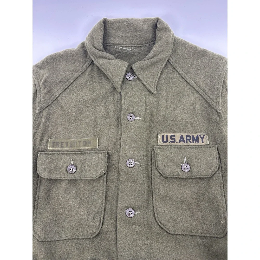 US Military OG 108 Wool Field Shirt Olive Green Vietnam Vintage Medium Trevorton